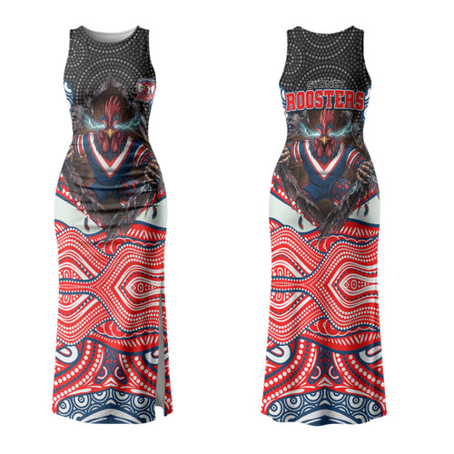 Sydney Roosters Family Matching Tank Maxi Dress and Hawaiian Shirt The Scream of Lightning Eyes - Indigenous Dot Ripping Effect