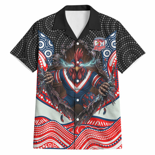 Sydney Roosters Hawaiian Shirt The Scream of Lightning Eyes - Indigenous Dot Ripping Effect