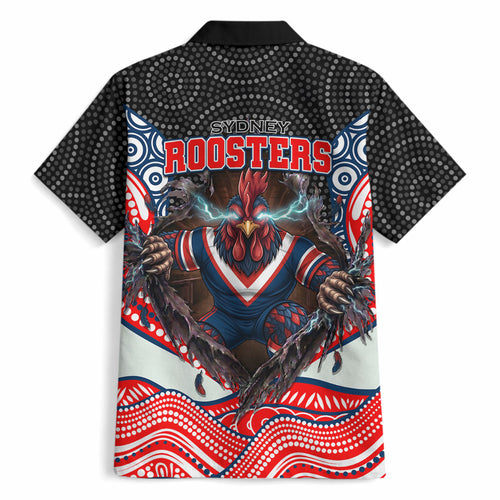 Sydney Roosters Hawaiian Shirt The Scream of Lightning Eyes - Indigenous Dot Ripping Effect