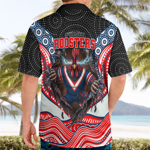 Sydney Roosters Hawaiian Shirt The Scream of Lightning Eyes - Indigenous Dot Ripping Effect