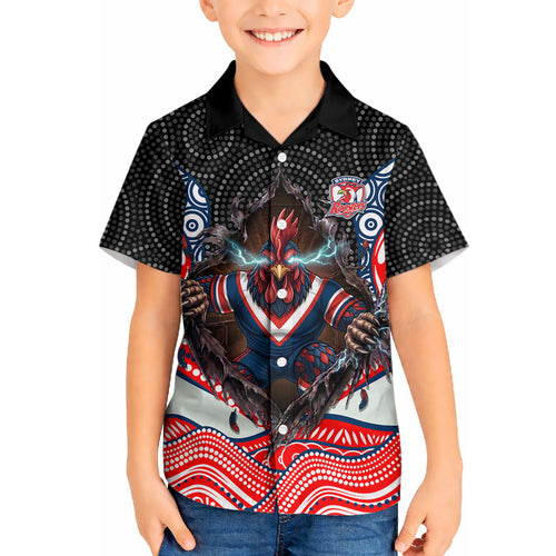 Sydney Roosters Hawaiian Shirt The Scream of Lightning Eyes - Indigenous Dot Ripping Effect