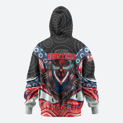 Sydney Roosters Hoodie The Scream of Lightning Eyes - Indigenous Dot Ripping Effect