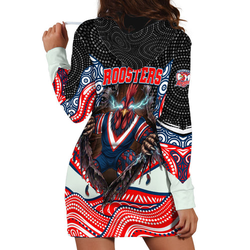 Sydney Roosters Hoodie Dress The Scream of Lightning Eyes - Indigenous Dot Ripping Effect