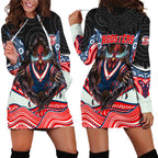 Sydney Roosters Hoodie Dress The Scream of Lightning Eyes - Indigenous Dot Ripping Effect
