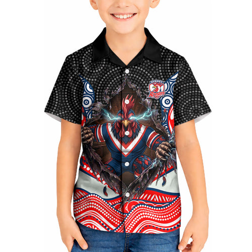 Sydney Roosters Kid Hawaiian Shirt The Scream of Lightning Eyes - Indigenous Dot Ripping Effect