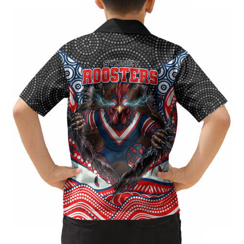 Sydney Roosters Kid Hawaiian Shirt The Scream of Lightning Eyes - Indigenous Dot Ripping Effect