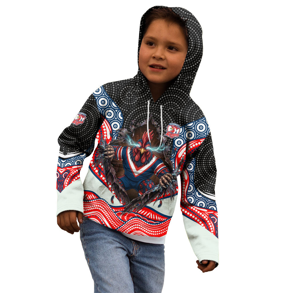 Sydney Roosters Kid Hoodie The Scream of Lightning Eyes - Indigenous Dot Ripping Effect