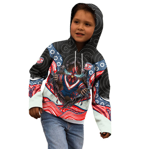 Sydney Roosters Kid Hoodie The Scream of Lightning Eyes - Indigenous Dot Ripping Effect