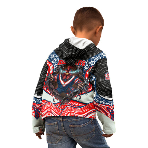 Sydney Roosters Kid Hoodie The Scream of Lightning Eyes - Indigenous Dot Ripping Effect