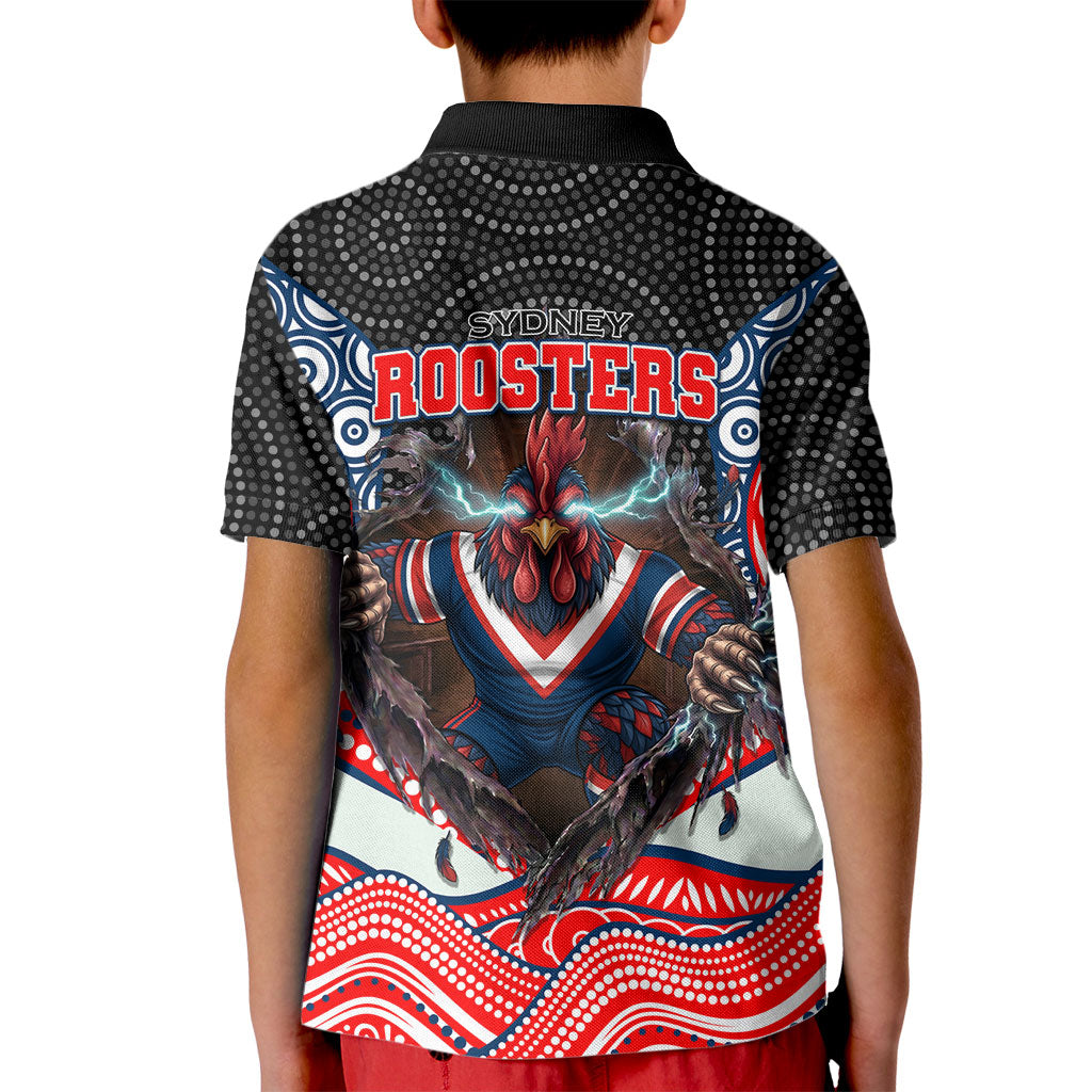 Sydney Roosters Kid Polo Shirt The Scream of Lightning Eyes - Indigenous Dot Ripping Effect