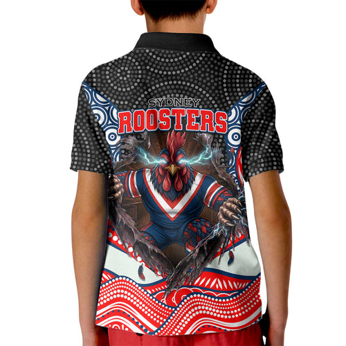 Sydney Roosters Kid Polo Shirt The Scream of Lightning Eyes - Indigenous Dot Ripping Effect