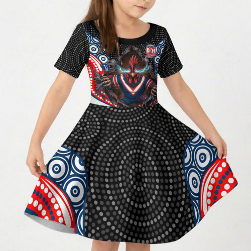 Sydney Roosters Kid Short Sleeve Dress The Scream of Lightning Eyes - Indigenous Dot Ripping Effect