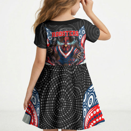 Sydney Roosters Kid Short Sleeve Dress The Scream of Lightning Eyes - Indigenous Dot Ripping Effect