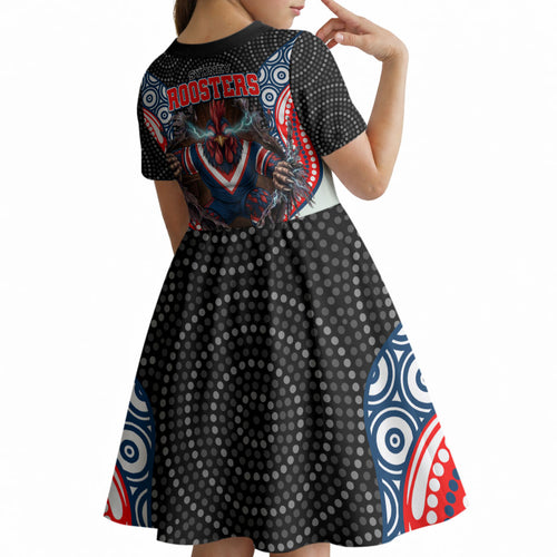Sydney Roosters Kid Short Sleeve Dress The Scream of Lightning Eyes - Indigenous Dot Ripping Effect