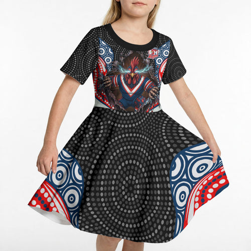 Sydney Roosters Kid Short Sleeve Dress The Scream of Lightning Eyes - Indigenous Dot Ripping Effect