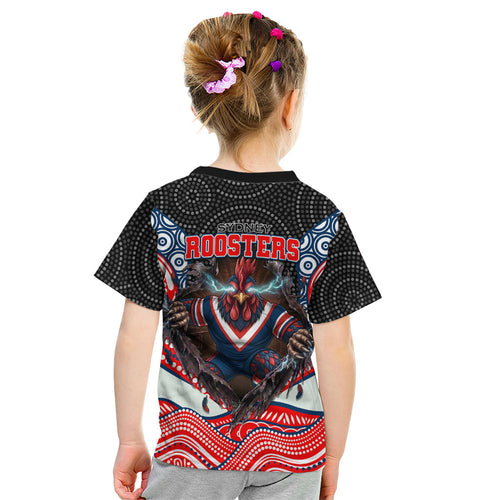 Sydney Roosters Kid T Shirt The Scream of Lightning Eyes - Indigenous Dot Ripping Effect