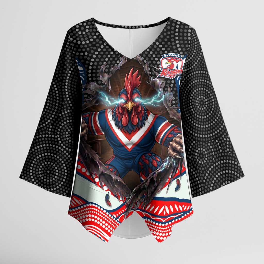 Sydney Roosters Kimono Sleeve Blouse The Scream of Lightning Eyes - Indigenous Dot Ripping Effect