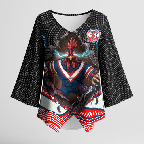 Sydney Roosters Kimono Sleeve Blouse The Scream of Lightning Eyes - Indigenous Dot Ripping Effect