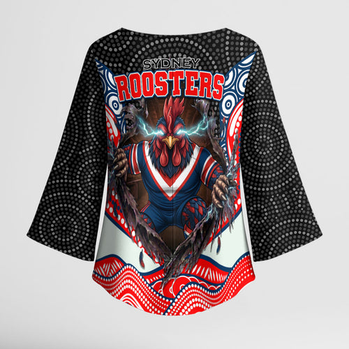 Sydney Roosters Kimono Sleeve Blouse The Scream of Lightning Eyes - Indigenous Dot Ripping Effect