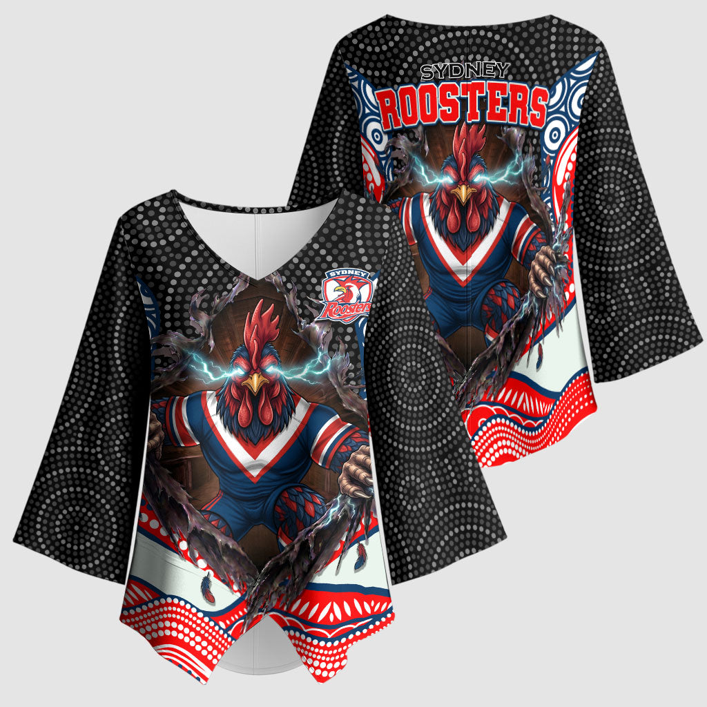Sydney Roosters Kimono Sleeve Blouse The Scream of Lightning Eyes - Indigenous Dot Ripping Effect