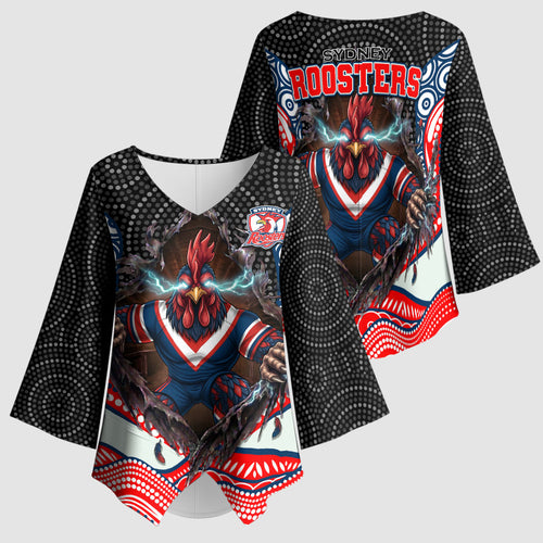 Sydney Roosters Kimono Sleeve Blouse The Scream of Lightning Eyes - Indigenous Dot Ripping Effect