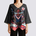 Sydney Roosters Kimono Sleeve Blouse The Scream of Lightning Eyes - Indigenous Dot Ripping Effect