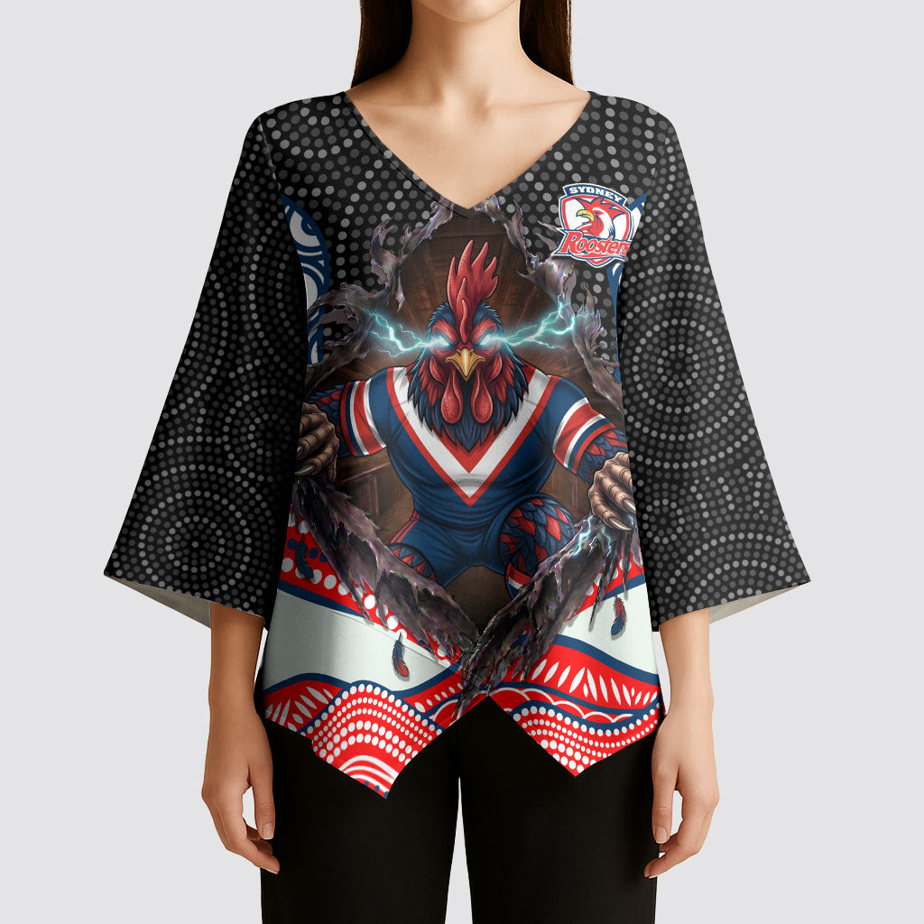 Sydney Roosters Kimono Sleeve Blouse The Scream of Lightning Eyes - Indigenous Dot Ripping Effect