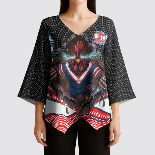 Sydney Roosters Kimono Sleeve Blouse The Scream of Lightning Eyes - Indigenous Dot Ripping Effect