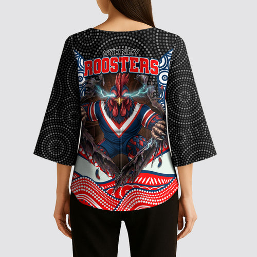 Sydney Roosters Kimono Sleeve Blouse The Scream of Lightning Eyes - Indigenous Dot Ripping Effect