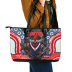 Sydney Roosters Leather Tote Bag The Scream of Lightning Eyes - Indigenous Dot Ripping Effect