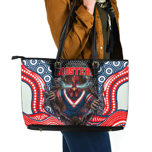 Sydney Roosters Leather Tote Bag The Scream of Lightning Eyes - Indigenous Dot Ripping Effect
