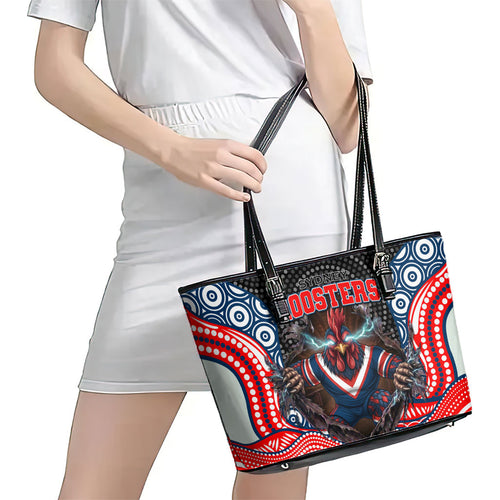 Sydney Roosters Leather Tote Bag The Scream of Lightning Eyes - Indigenous Dot Ripping Effect