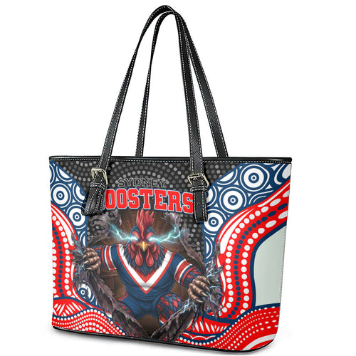 Sydney Roosters Leather Tote Bag The Scream of Lightning Eyes - Indigenous Dot Ripping Effect