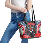 Sydney Roosters Leather Tote Bag The Scream of Lightning Eyes - Indigenous Dot Ripping Effect