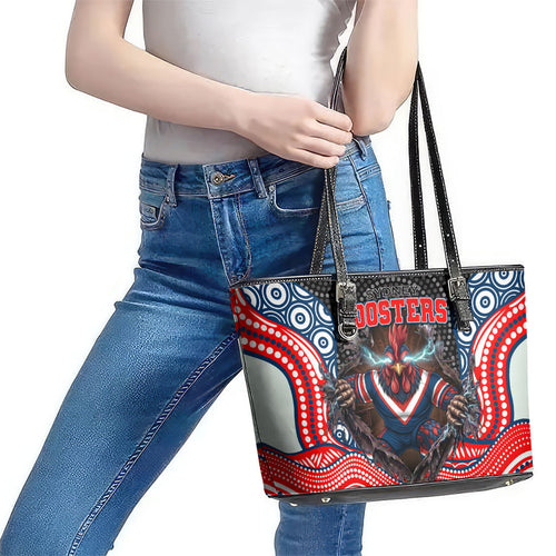Sydney Roosters Leather Tote Bag The Scream of Lightning Eyes - Indigenous Dot Ripping Effect