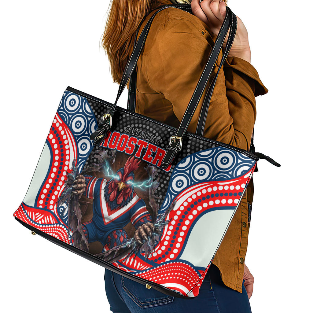 Sydney Roosters Leather Tote Bag The Scream of Lightning Eyes - Indigenous Dot Ripping Effect