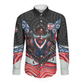 Sydney Roosters Long Sleeve Button Shirt The Scream of Lightning Eyes - Indigenous Dot Ripping Effect