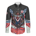 Sydney Roosters Long Sleeve Button Shirt The Scream of Lightning Eyes - Indigenous Dot Ripping Effect