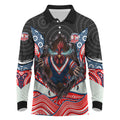 Sydney Roosters Long Sleeve Polo Shirt The Scream of Lightning Eyes - Indigenous Dot Ripping Effect
