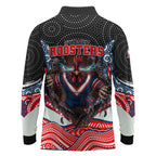 Sydney Roosters Long Sleeve Polo Shirt The Scream of Lightning Eyes - Indigenous Dot Ripping Effect