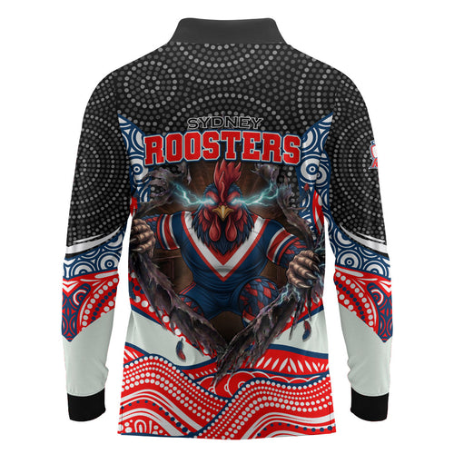 Sydney Roosters Long Sleeve Polo Shirt The Scream of Lightning Eyes - Indigenous Dot Ripping Effect