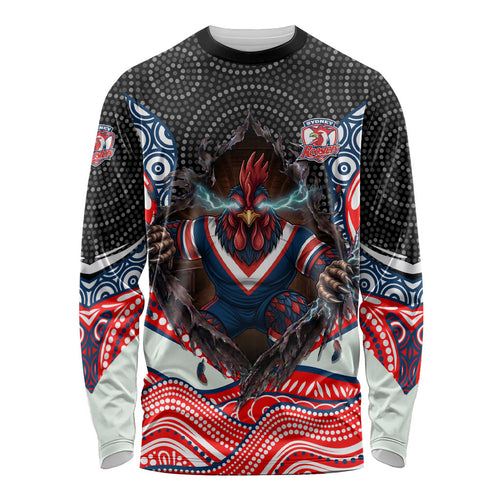 Sydney Roosters Long Sleeve Shirt The Scream of Lightning Eyes - Indigenous Dot Ripping Effect