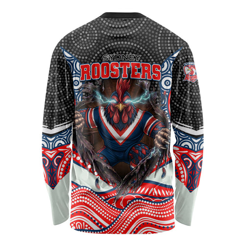 Sydney Roosters Long Sleeve Shirt The Scream of Lightning Eyes - Indigenous Dot Ripping Effect