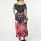 Sydney Roosters Off Shoulder Maxi Dress The Scream of Lightning Eyes - Indigenous Dot Ripping Effect