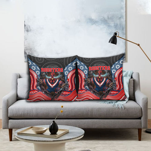 Sydney Roosters Pillow Cover The Scream of Lightning Eyes - Indigenous Dot Ripping Effect