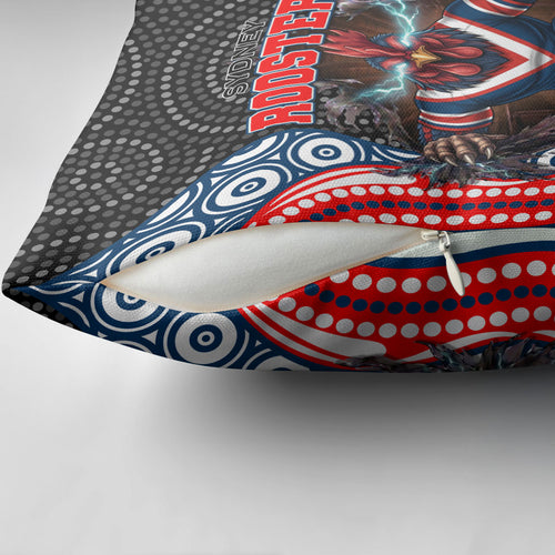 Sydney Roosters Pillow Cover The Scream of Lightning Eyes - Indigenous Dot Ripping Effect