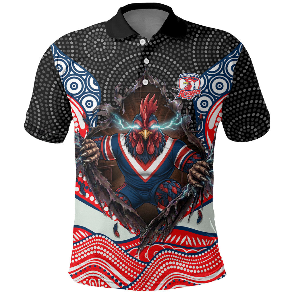 Sydney Roosters Polo Shirt The Scream of Lightning Eyes - Indigenous Dot Ripping Effect