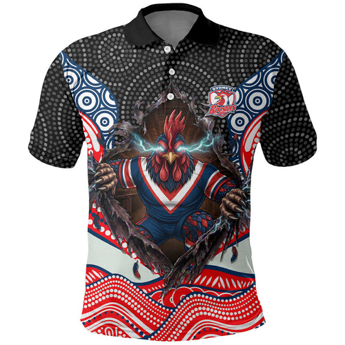 Sydney Roosters Polo Shirt The Scream of Lightning Eyes - Indigenous Dot Ripping Effect