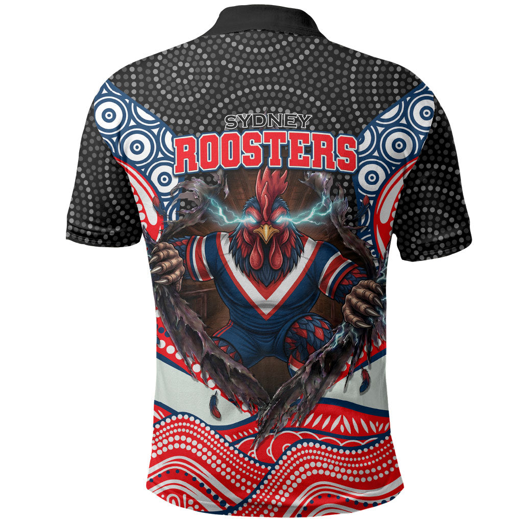 Sydney Roosters Polo Shirt The Scream of Lightning Eyes - Indigenous Dot Ripping Effect