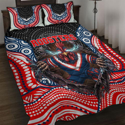 Sydney Roosters Quilt Bed Set The Scream of Lightning Eyes - Indigenous Dot Ripping Effect